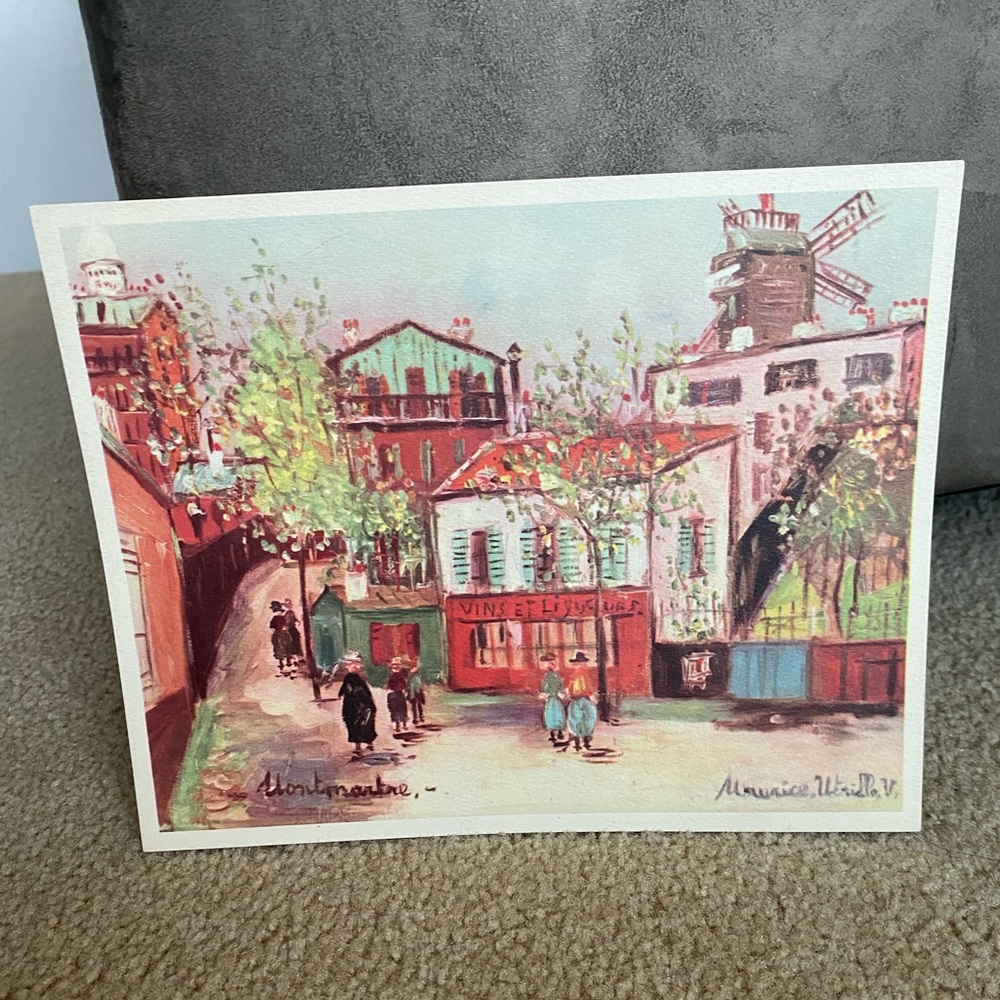 Maurice Utrillo Montmartre vintage cir 1950s watercolor print windmill 7.5 x 9.5